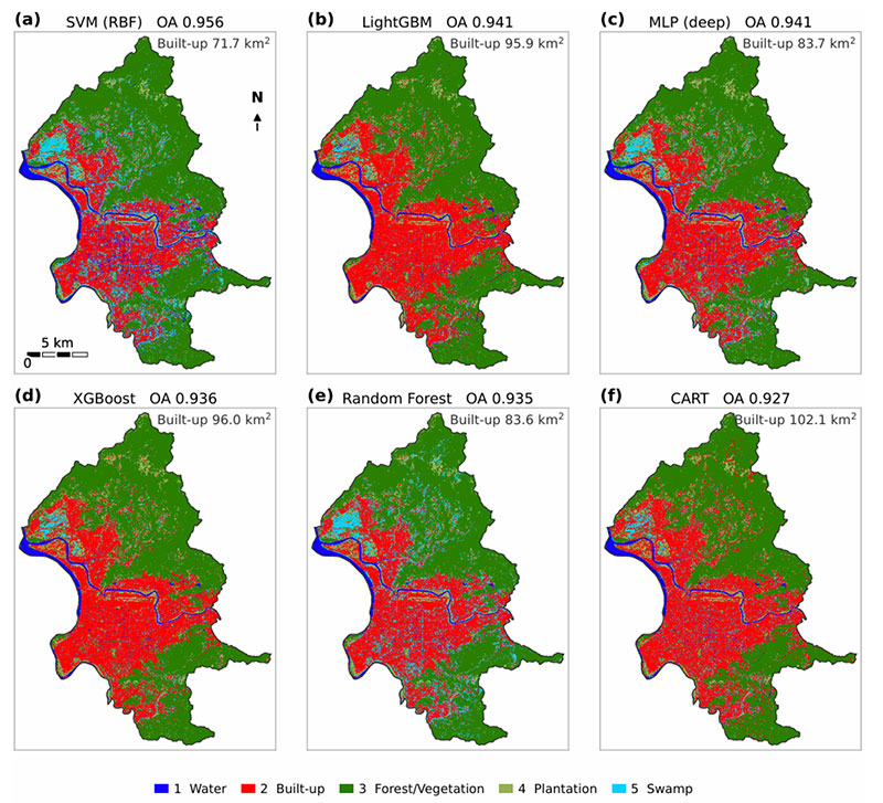 How Much Does the Classifier Matter? A Cluster-Aware Comparison of Six Machine Learning Algorithms for Land Use Land Cover Mapping of Taipei, Taiwan, Using Google Earth Engine and Python